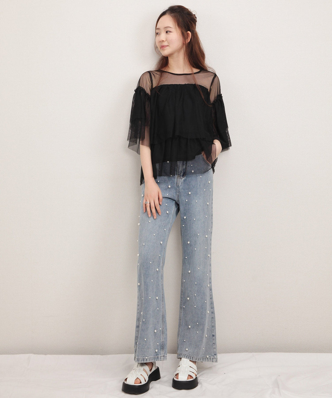 Three-Quarter-Sleeve Tiered Tulle Blouse OEM ODM reference 12 - additional view 12