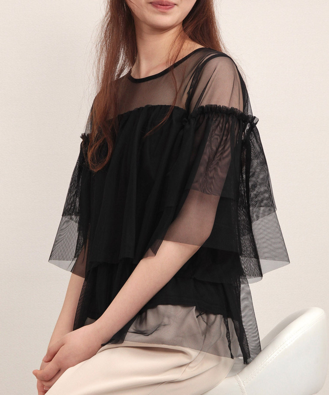 Three-Quarter-Sleeve Tiered Tulle Blouse OEM ODM reference 14 - additional view 14