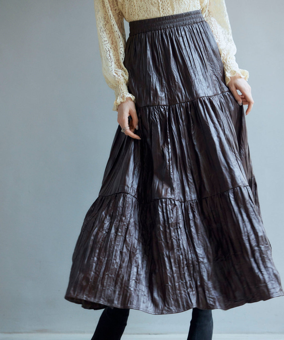 Crinkle-Finish Faux-Leather Long Skirt OEM ODM reference 12 - additional view 12