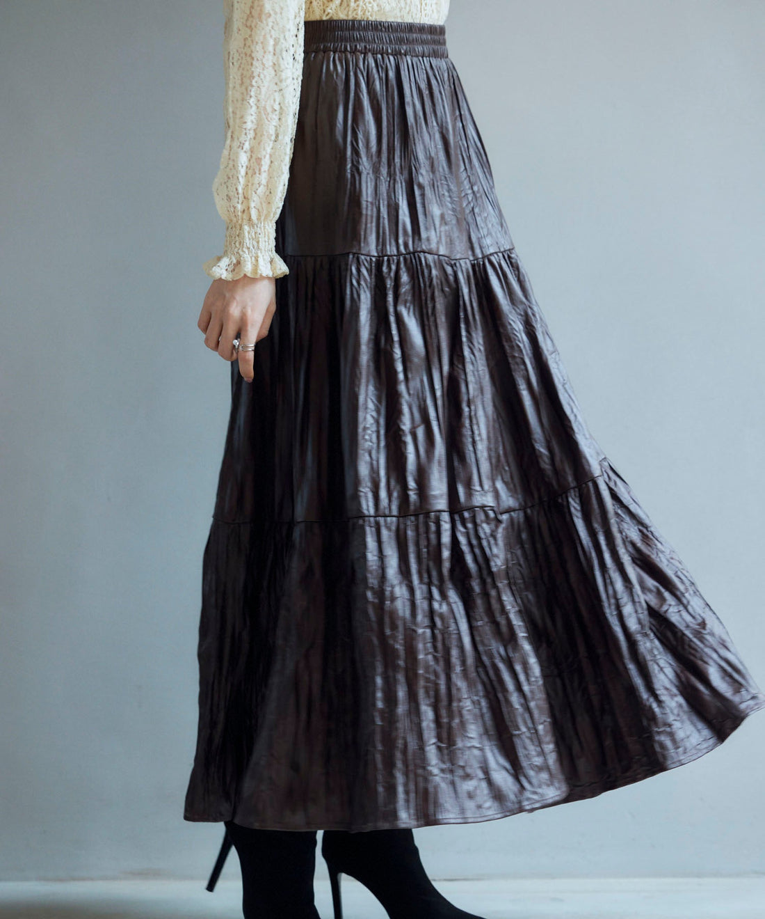 Crinkle-Finish Faux-Leather Long Skirt OEM ODM reference 13 - additional view 13