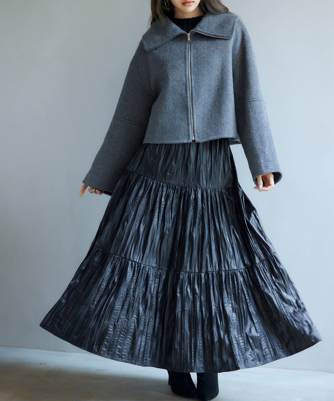 Crinkle-Finish Faux-Leather Long Skirt OEM ODM reference 10 - additional view 10