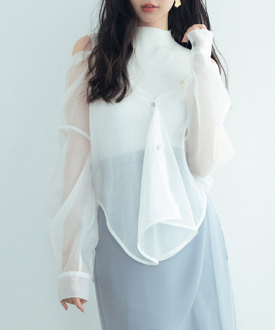 Sheer Shirt and Sleeveless Knit Two-Piece Set OEM ODM reference 1