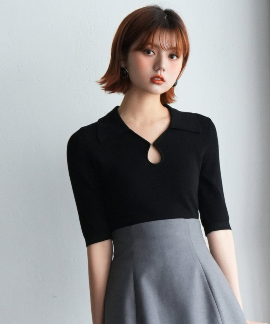 Cool-Touch Polo-Neck Half-Sleeve Knit Top OEM ODM reference 1