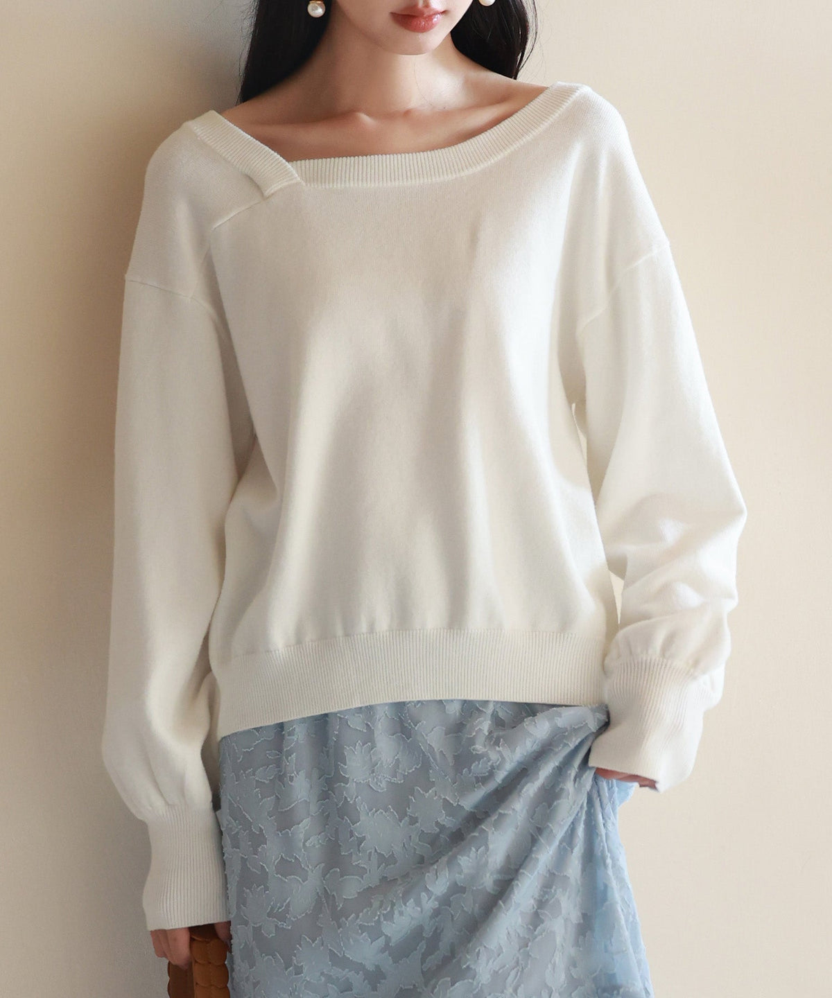 2-Way Asymmetric-Neck Knit Pullover OEM ODM reference 1