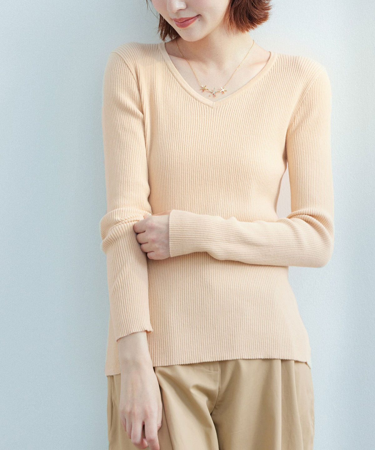 Rib-Knit V-Neck Pullover OEM ODM reference 1
