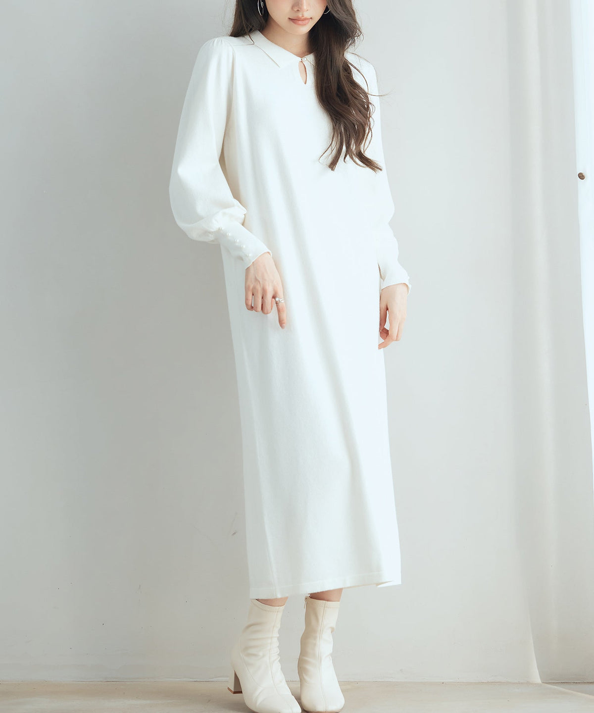 Shirt-Collar Mutton-Sleeve Midi Dress OEM ODM reference 1
