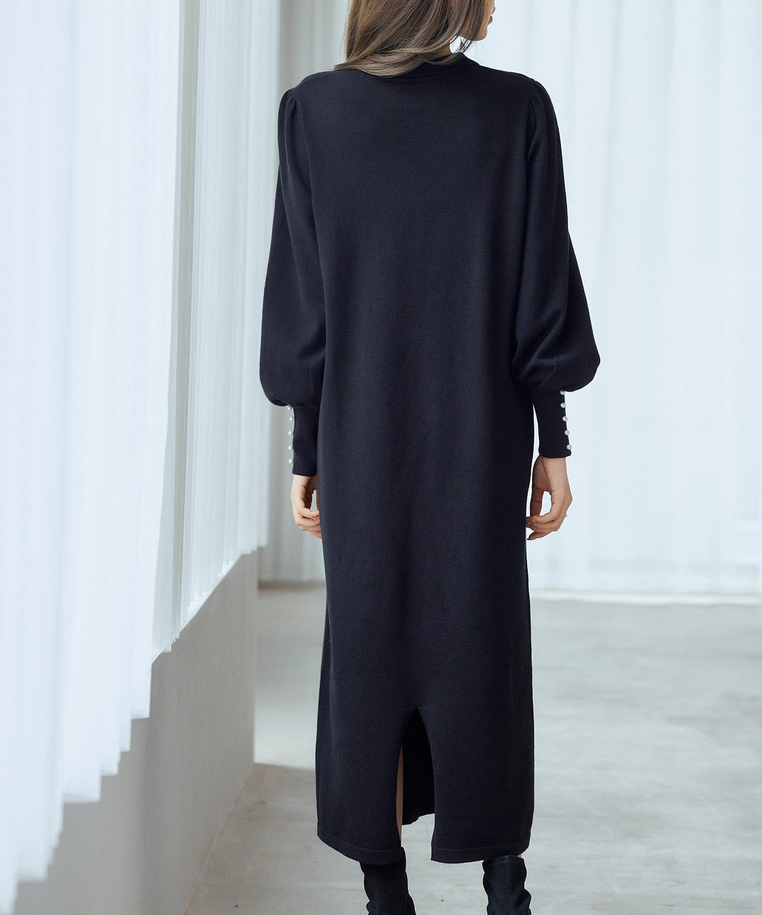 Shirt-Collar Mutton-Sleeve Midi Dress OEM ODM reference 11 - additional view 11
