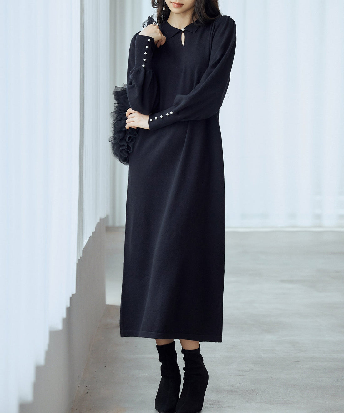 Shirt-Collar Mutton-Sleeve Midi Dress OEM ODM reference 12 - additional view 12