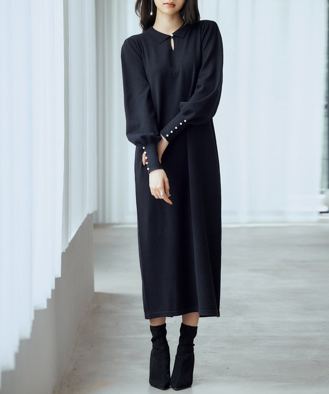 Shirt-Collar Mutton-Sleeve Midi Dress OEM ODM reference 13 - additional view 13