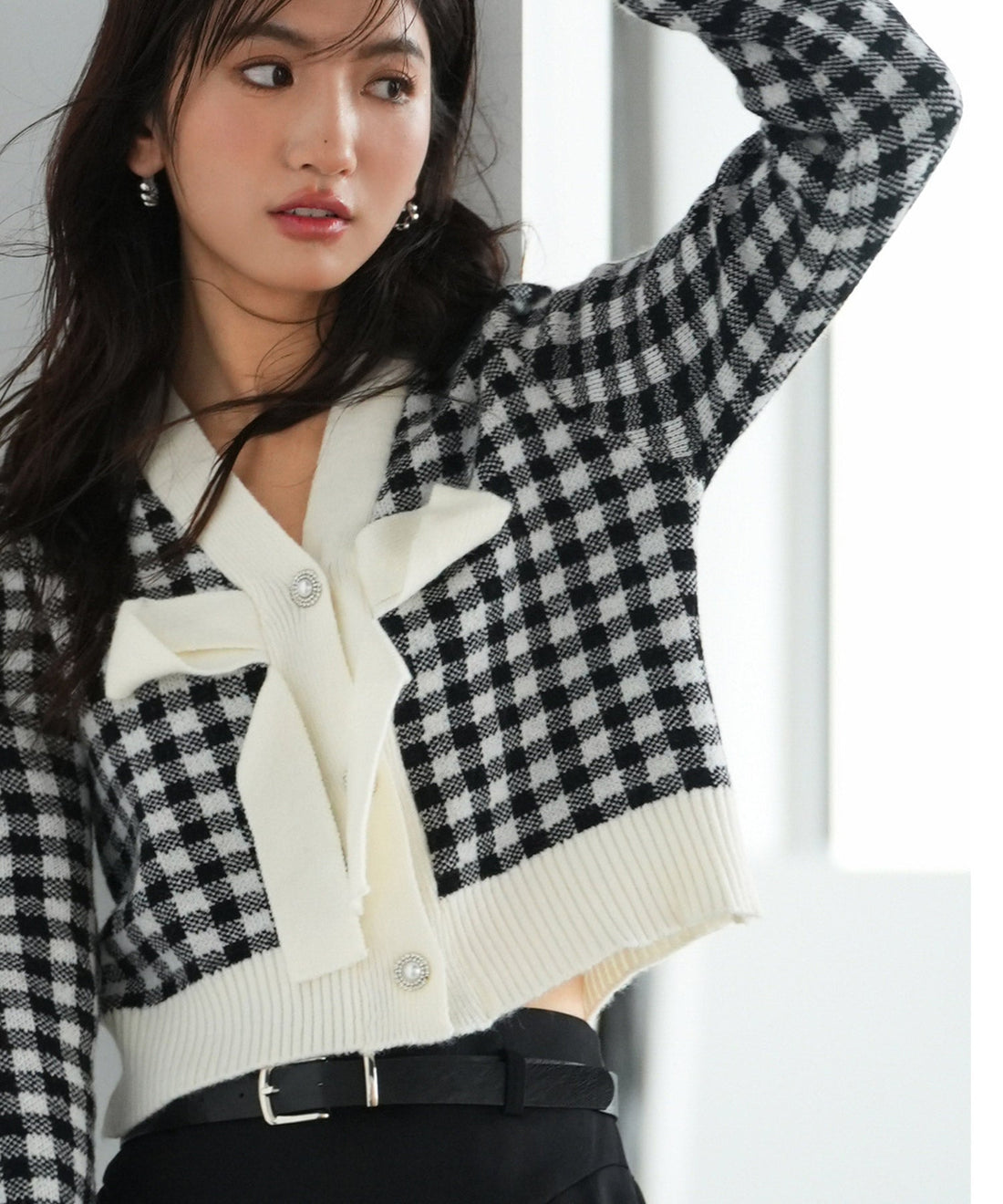 Front-Bow Gingham Knit Pullover OEM ODM reference 10 - additional view 10