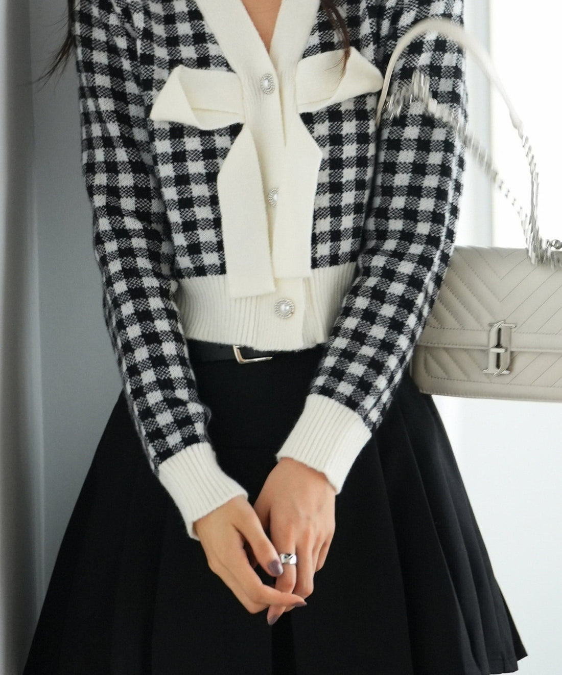Front-Bow Gingham Knit Pullover OEM ODM reference 11 - additional view 11
