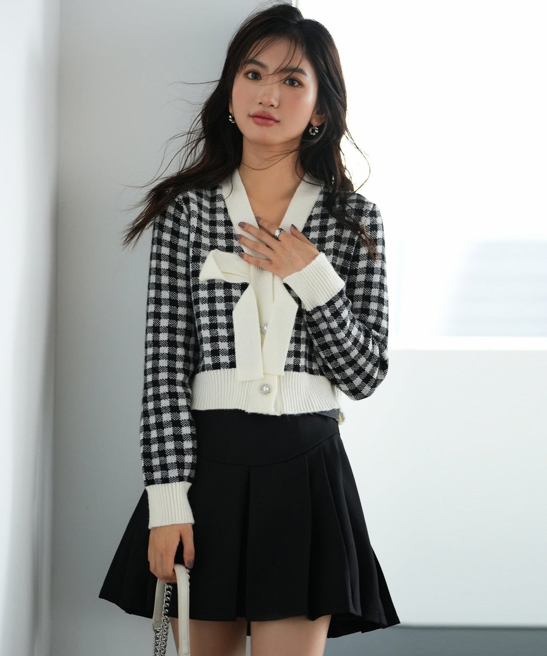 Front-Bow Gingham Knit Pullover OEM ODM reference 8 - additional view 8