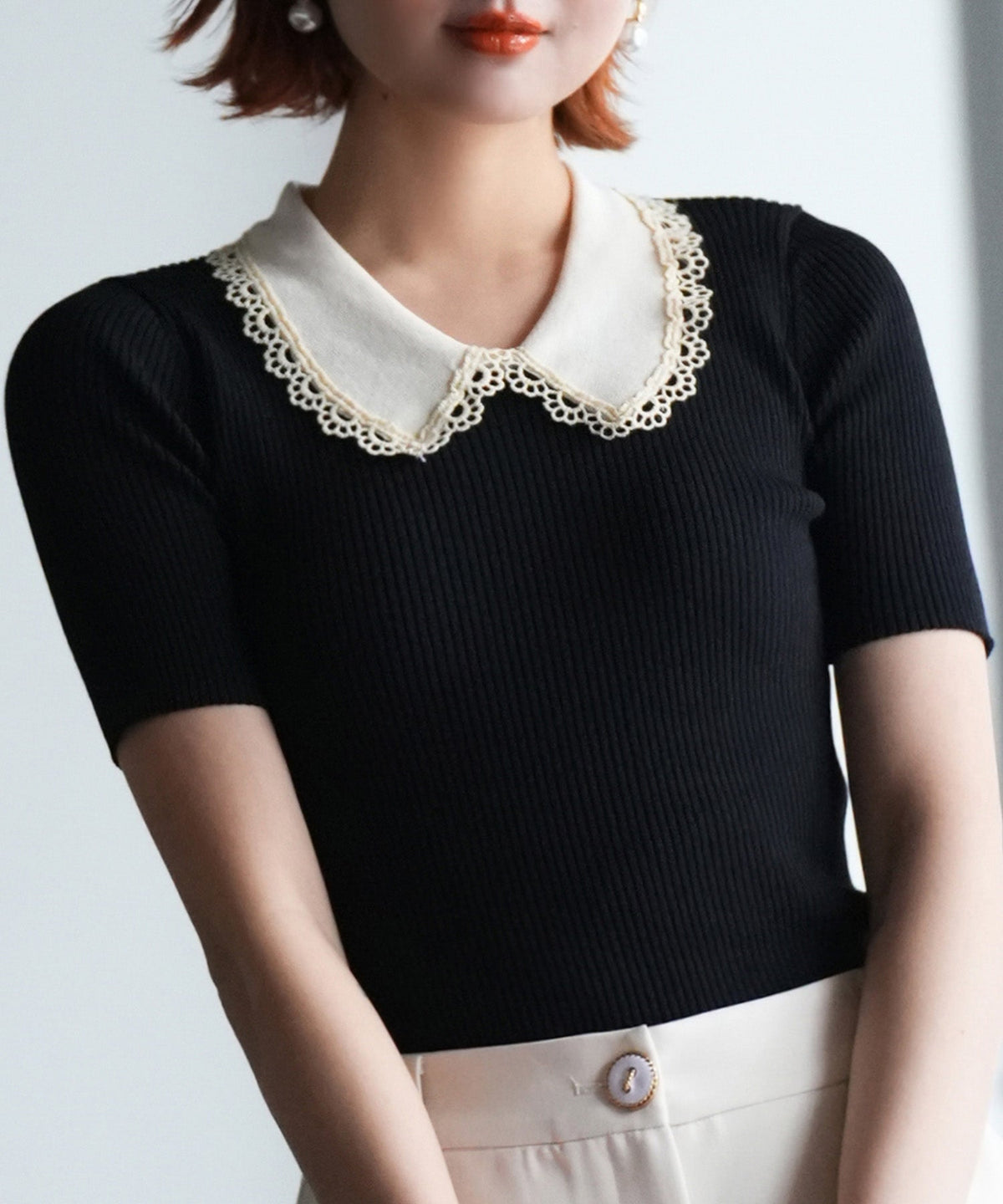 Peter Pan Collar Short-Sleeve Summer Knit OEM ODM reference 1
