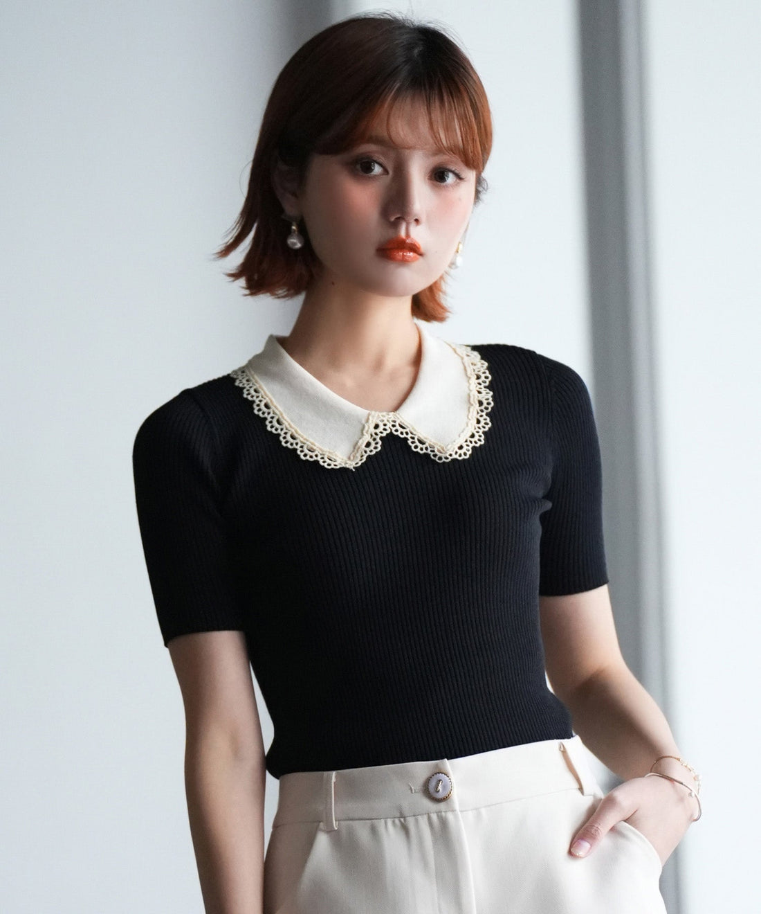Peter Pan Collar Short-Sleeve Summer Knit OEM ODM reference 7 - additional view 7