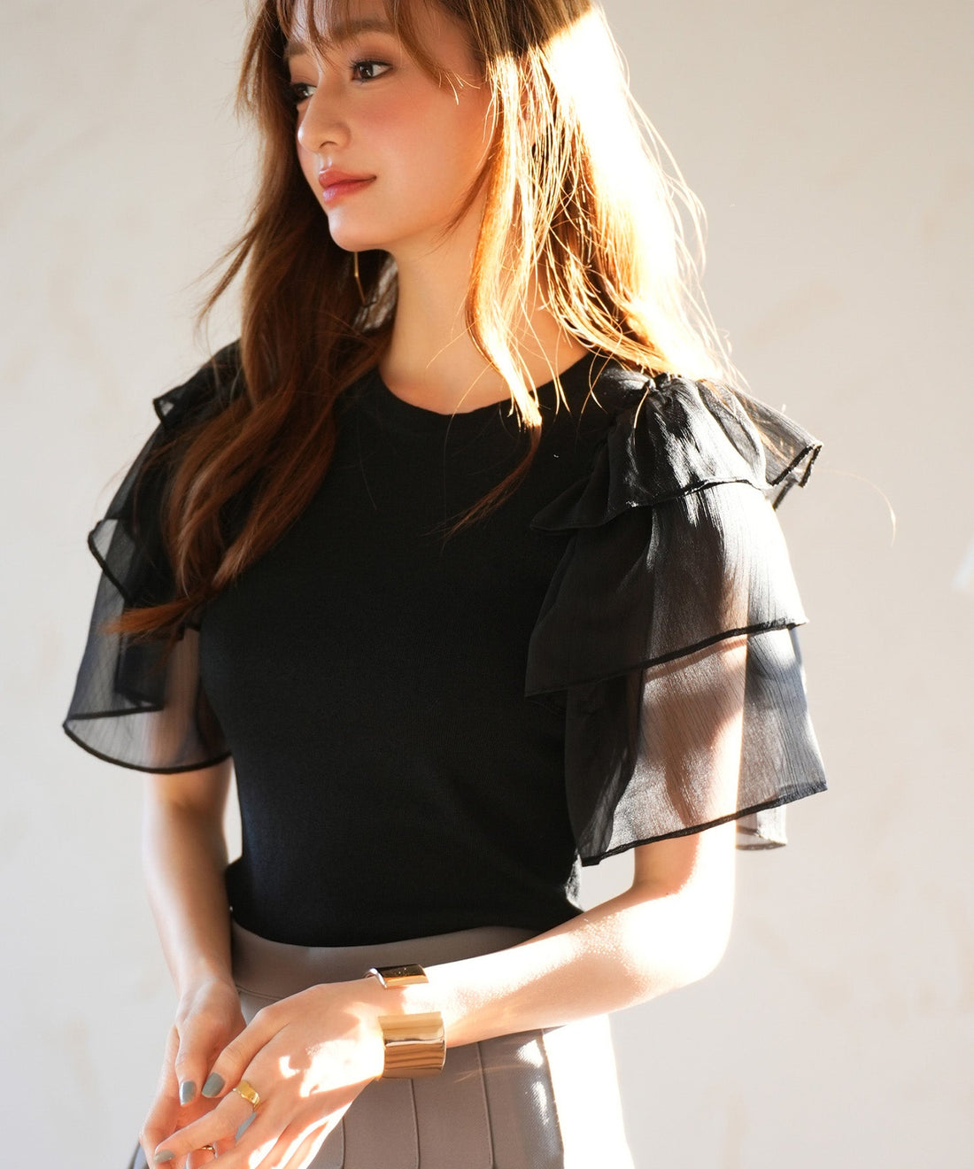 Chiffon-Sleeve Mixed-Material Knit Pullover OEM ODM reference 10 - additional view 10