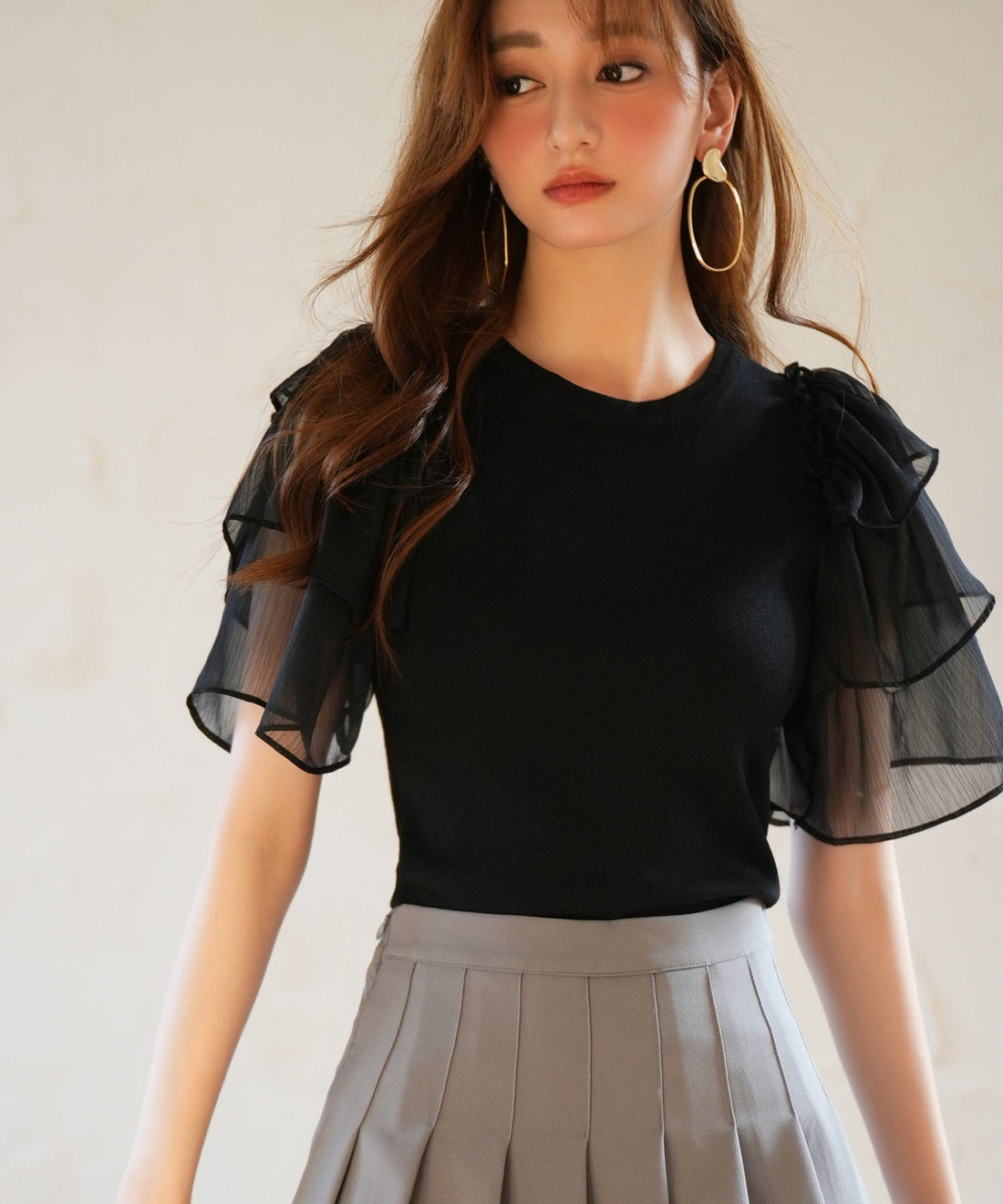 Chiffon-Sleeve Mixed-Material Knit Pullover OEM ODM reference 8 - additional view 8