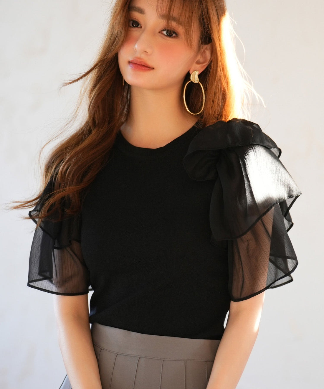 Chiffon-Sleeve Mixed-Material Knit Pullover OEM ODM reference 9 - additional view 9