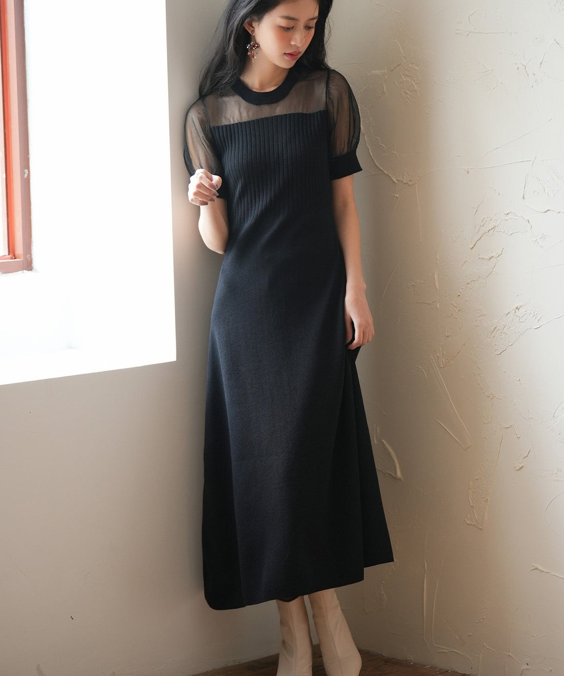 Tulle-Panel Mixed-Material Knit Dress OEM ODM reference 10 - additional view 10
