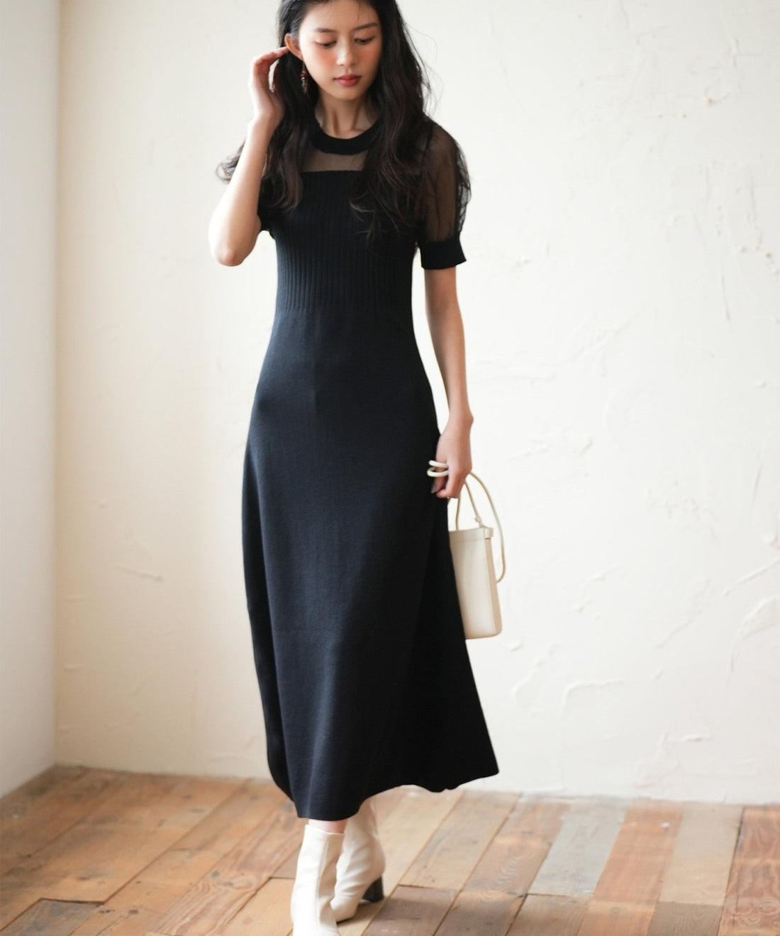 Tulle-Panel Mixed-Material Knit Dress OEM ODM reference 8 - additional view 8