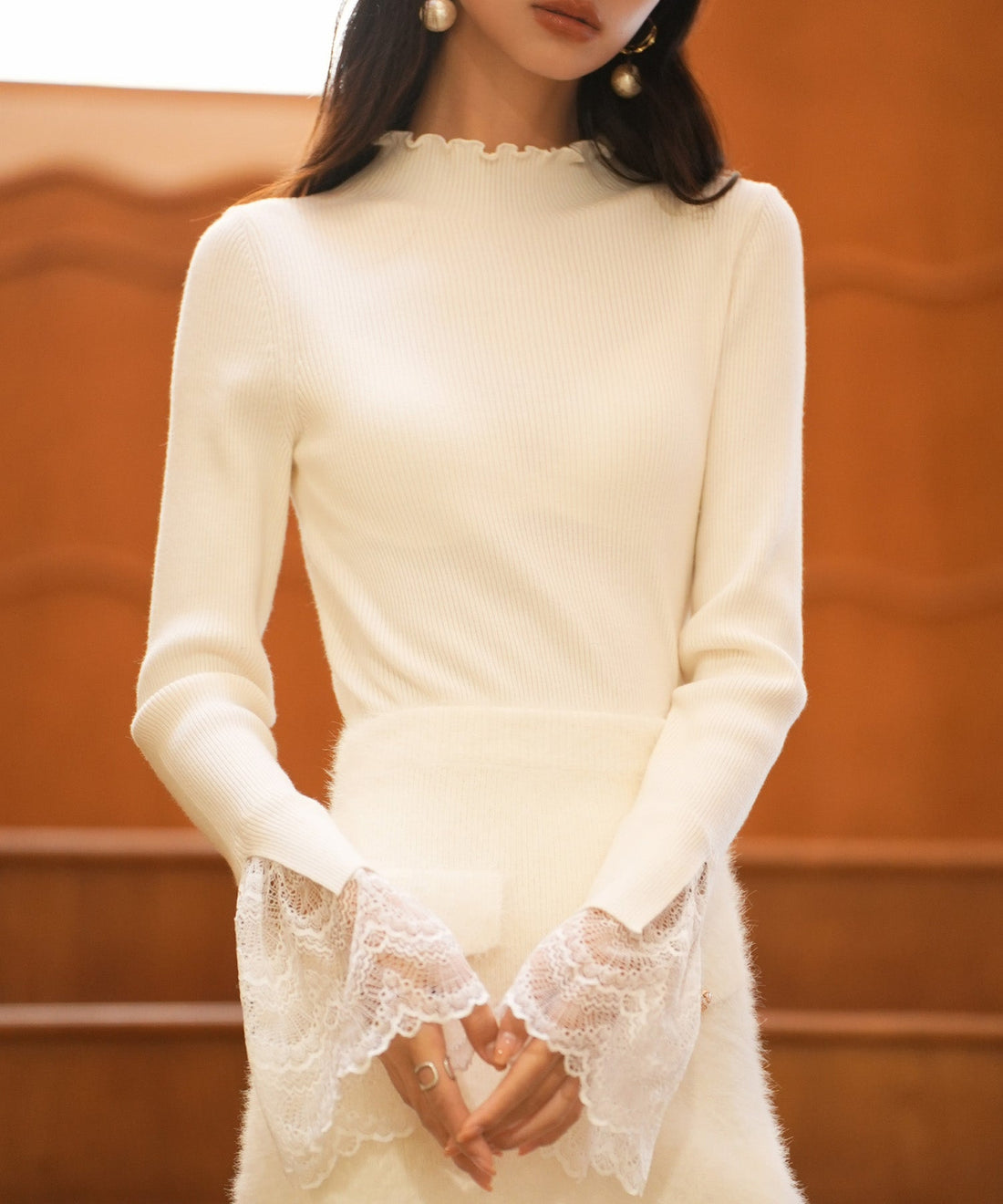 Lace-Cuff Mock-Neck Knit Top OEM ODM reference 8 - additional view 8
