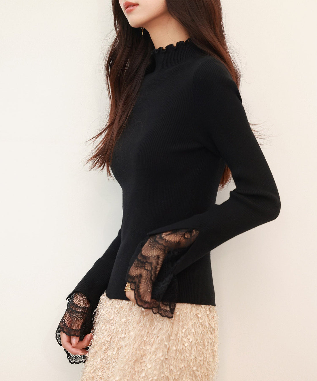 Lace-Cuff Mock-Neck Knit Top OEM ODM reference 15 - additional view 15