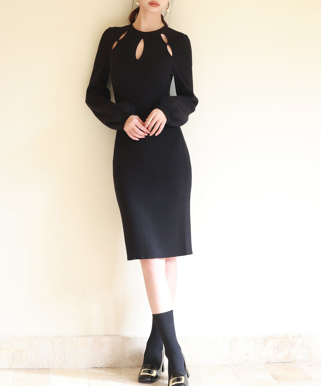 Cutwork Knee-Length Rib-Knit Dress OEM ODM reference 11 - additional view 11