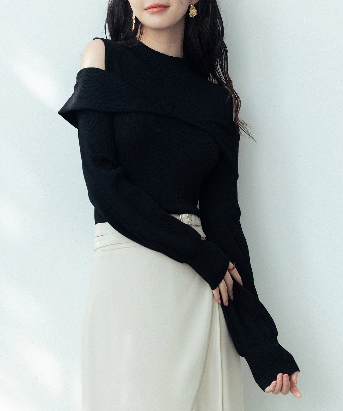 Open-Shoulder Mock-Neck Knit Pullover OEM ODM reference 10 - additional view 10
