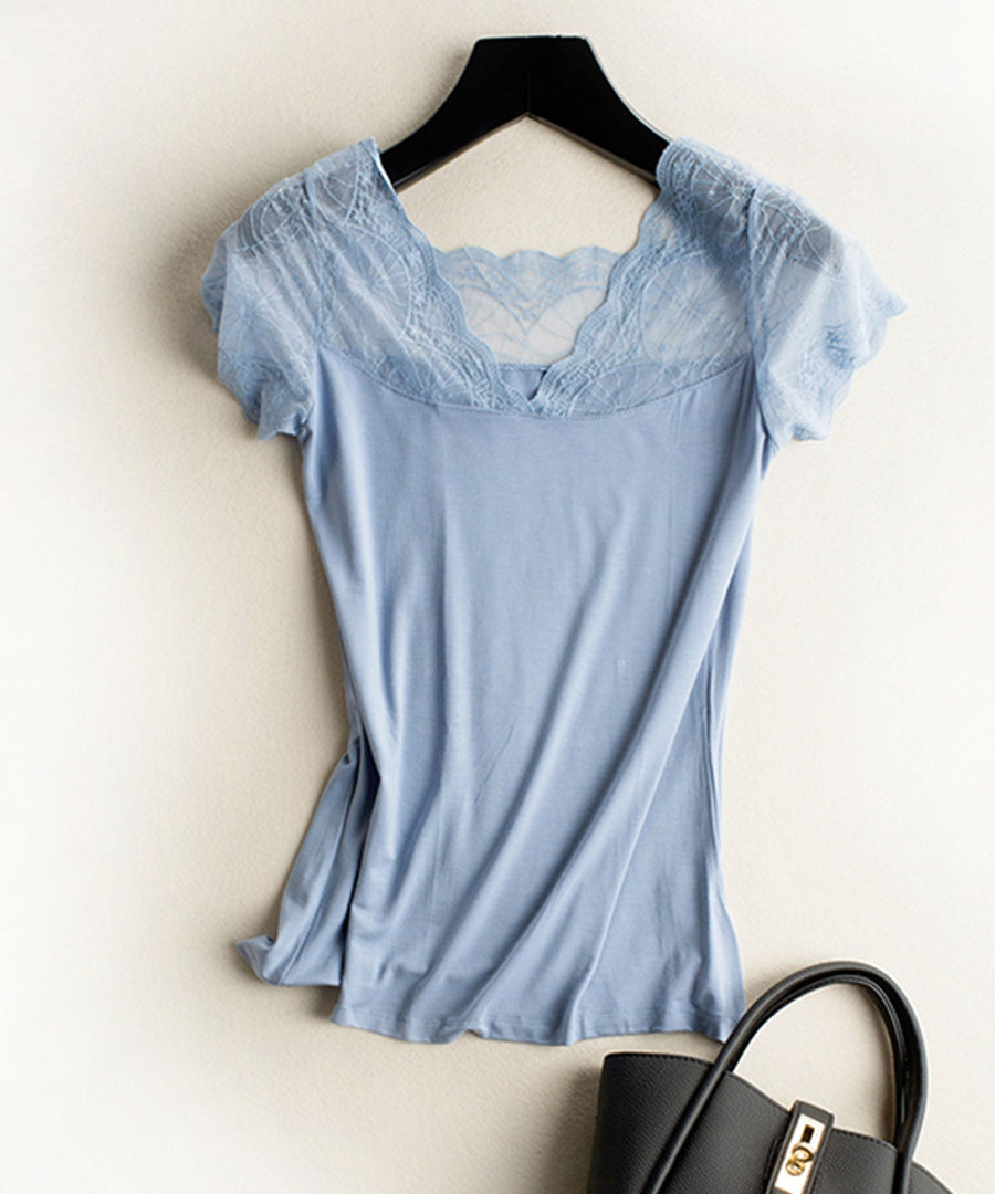V-Neck Lace French-Sleeve Top OEM ODM reference 1