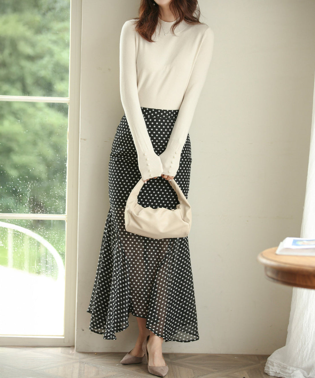 Pearl-Button Mock-Neck Knit Pullover OEM ODM reference 14 - additional view 14