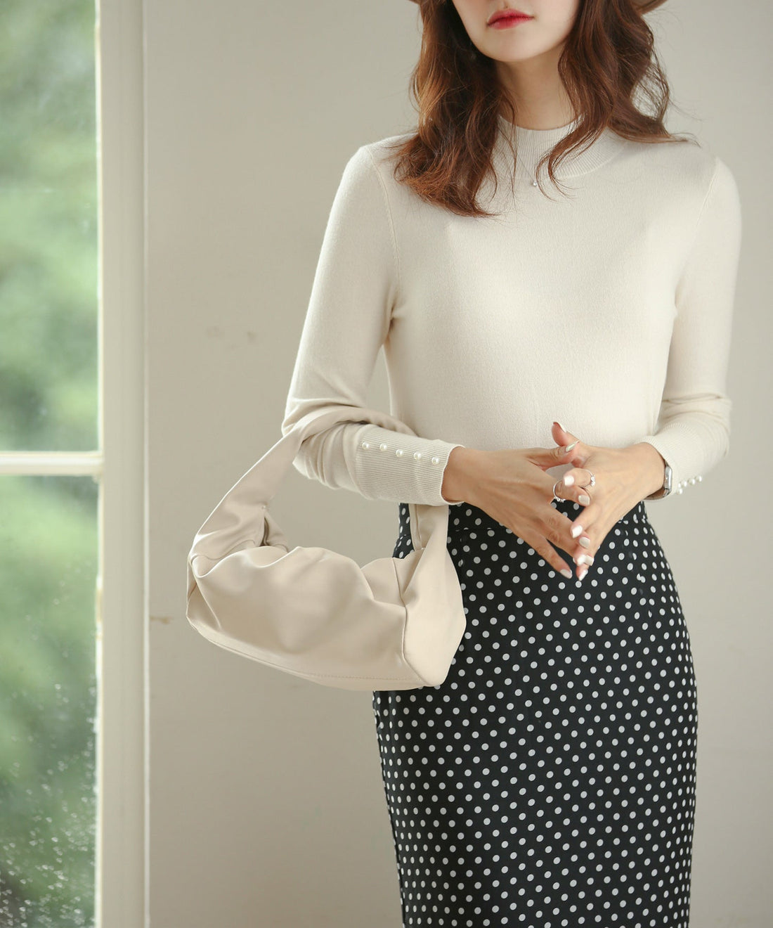 Pearl-Button Mock-Neck Knit Pullover OEM ODM reference 15 - additional view 15