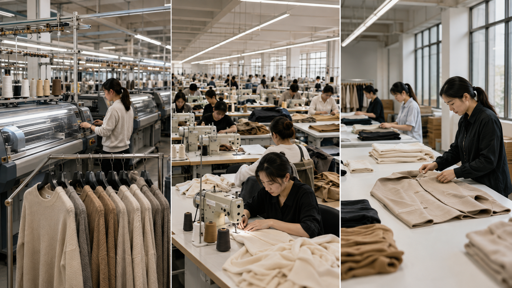 OSS integrated production system showing sweater factory, garment factory and inspection center